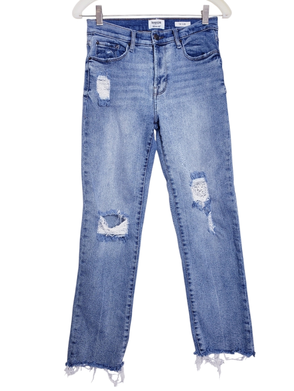 Kensie The Slim Distressed Raw Hem Straight Leg Jeans Women's Size 4/27